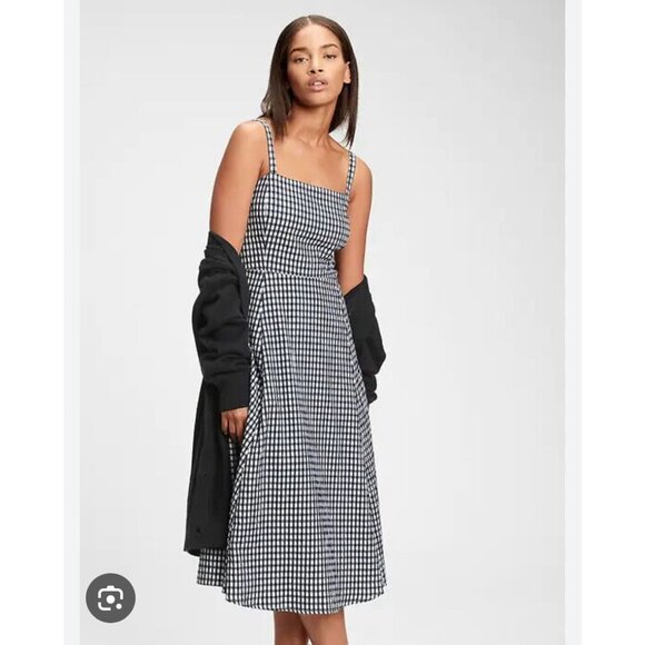 Gap Fit & Flare Squareneck Midi Dress in Yellow Gingham 4 Petite - Picture 6 of 8